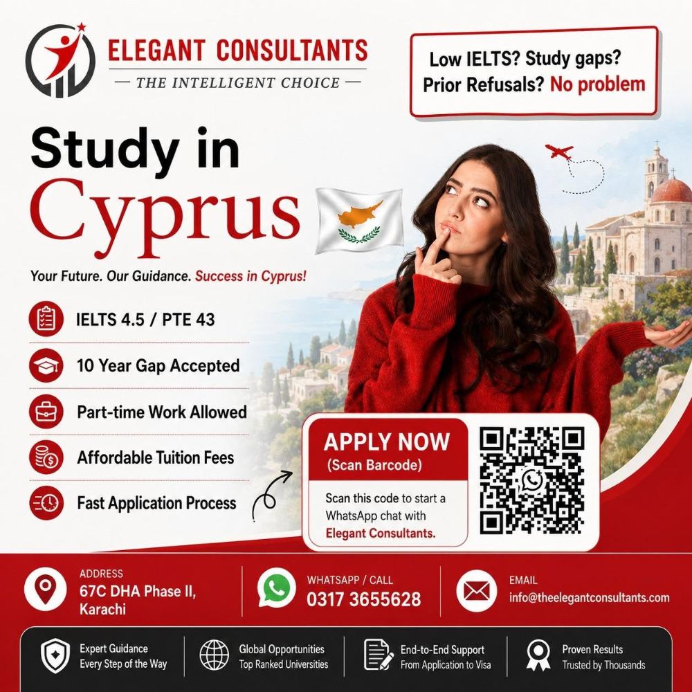 Study in Cyprus, low requirements, gaps accepted, Elegant Consultants campaign